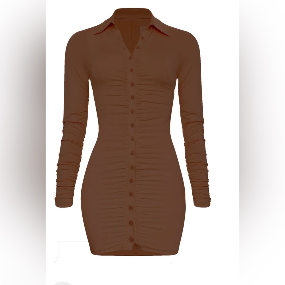 LEAU - BERLIN BUTTON UP MINI DRESS - BROWN